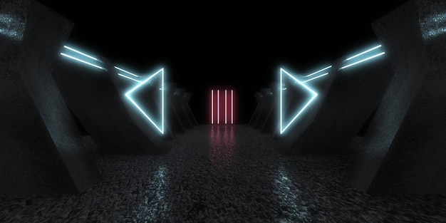 3D abstracte achtergrond met neonlichten. neon tunnel .space constructie. .3d illustratie