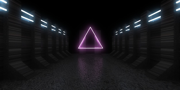 3D abstracte achtergrond met neonlichten. neon tunnel .space constructie. 3d illustratie