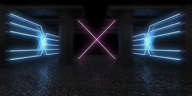 3D abstracte achtergrond met neonlichten. neontunnel. .ruimte constructie. .3d illustratie33