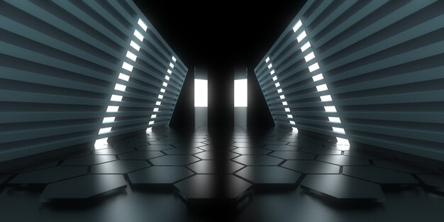 3D abstracte achtergrond met neonlichten. neontunnel. .ruimte constructie. .3d illustratie3