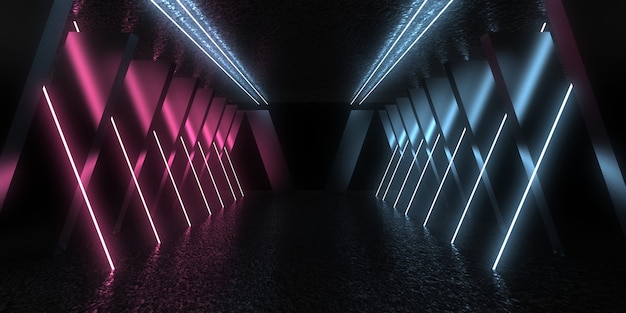 3D abstracte achtergrond met neonlichten