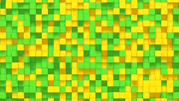 3D abstracte groene en gele kubussenachtergrond