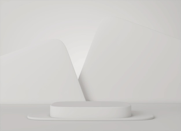 3D abstracte minimalistische witte achtergrond. Leeg wit zacht podium, leeg voetstuk, rond podium.