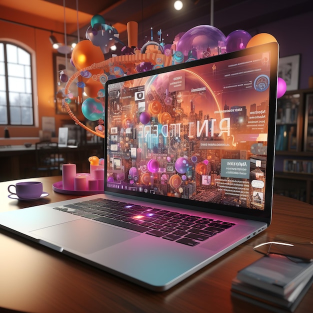 3D achter laptop marketing icoon rond