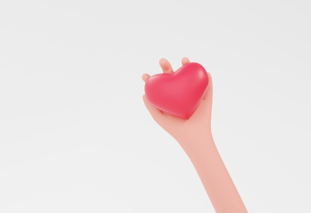 3D-achtergrond. hand met rood hart gezondheidszorg concept liefde orgel liefde geven aan uw familie witte achtergrond, banner, website, illustratie