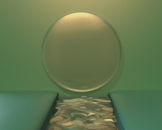 3D achtergrond met water Natuur groene achtergrond met zonlicht 3d render