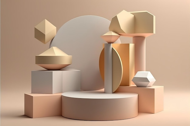 3D-achtergrondproducten tonen podiumscène met geometrisch platform Podium voetstuk lay-outsjabloon voor de presentatie van een moderne tentoonstelling of galerij 3D-illustratie