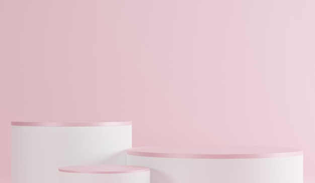 3D-achtergrondproducten Toon sokkelscènes met geometrische platforms roze achtergrond met podium Stand om cosmetische producten op het podium weer te geven 3d render 3d illustratie
