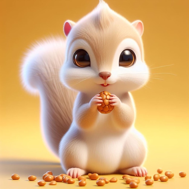 3D Adorable Baby Squirrel Holding Food