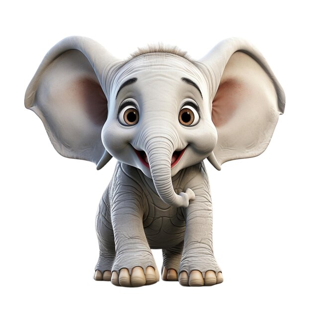 Photo 3d adorable cute baby elephant isolated on whitet background