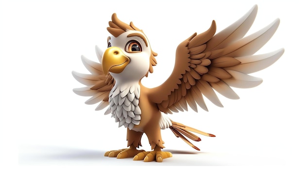 Photo a 3d adorable griffin stands proudly on a clean white background this charming creature with its combination of a lions body and an eagles wings is perfect for adding a touch of fantasy a