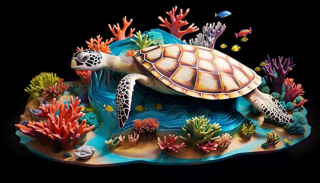 3D-воздушный вид великой барьерной рифовой экосистемы, демонстрирующей калейдоскоп красочной морской жизни