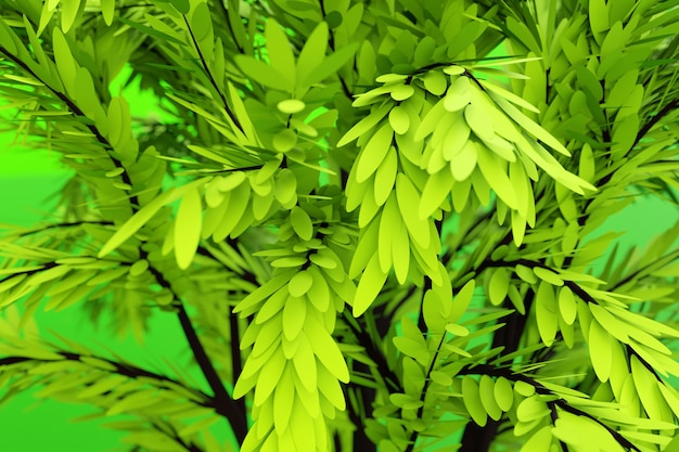 3D-afbeelding close-up van realistische groene decoratieve boom geïsoleerd