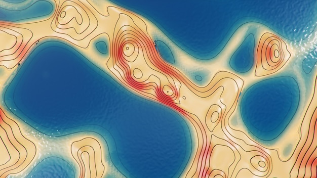 Foto 3d-afbeelding topografische 3d-kaart met water