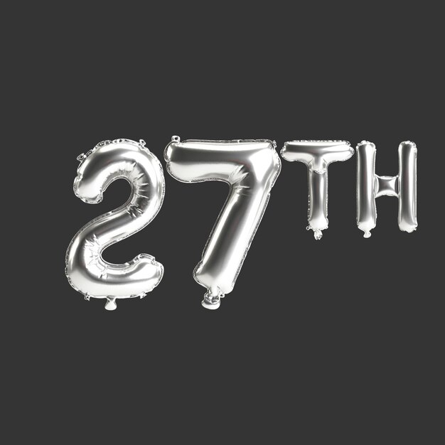 Foto 3d-afbeelding van 27e zilveren ballonnen geïsoleerd op donkere background