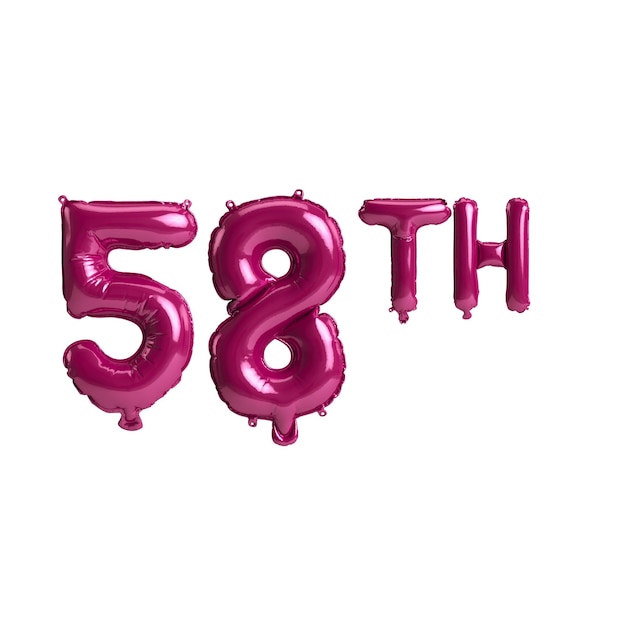 3D-afbeelding van 58e donker roze ballonnen geïsoleerd op background