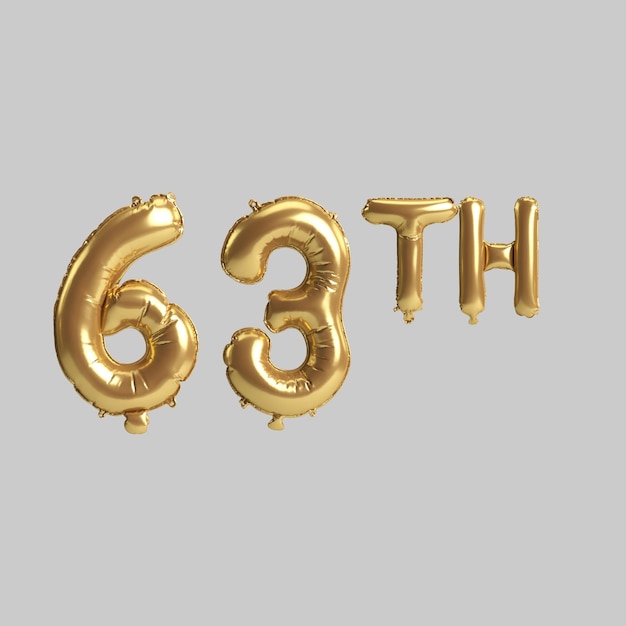 3D-afbeelding van 63e gouden ballonnen geïsoleerd op background