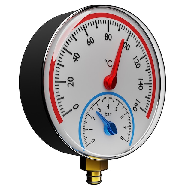 3D-afbeelding van een ronde barometer met markeringen tot 160 op een witte geïsoleerde achtergrond