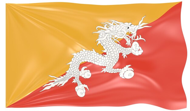 3D-afbeelding van een wapperende vlag van Bhutan