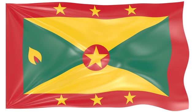 3D-afbeelding van een wapperende vlag van Grenada