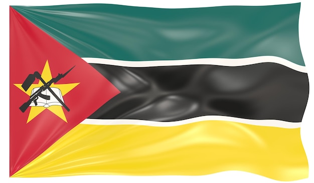 3D-afbeelding van een wapperende vlag van Mozambique