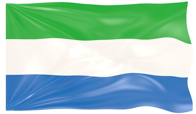 3D-afbeelding van een wapperende vlag van Sierra Leone