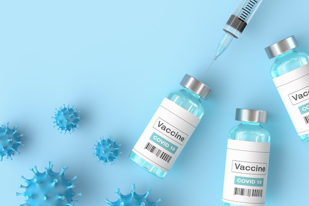 3D-afbeelding van het coronavirusvaccin. Medisch concept Covid-19 coronavirus vaccinatie.