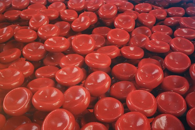 3D-afbeeldingsachtergrond van rode bloedcellen, verantwoordelijk voor het overbrengen van zuurstof, regulering van pH-bloed, medisch concept van de mens