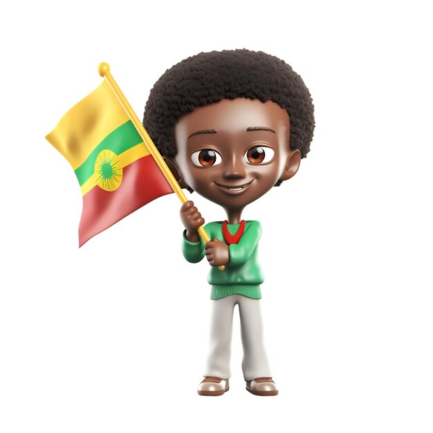 Photo 3d african american boy holding a flag of burkina faso