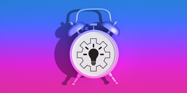 3d alarm clock and vector bulb icon concept