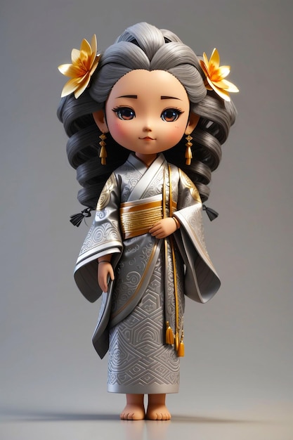 A 3d algorithmic pattern makes a cute chibi Balinese robe doll