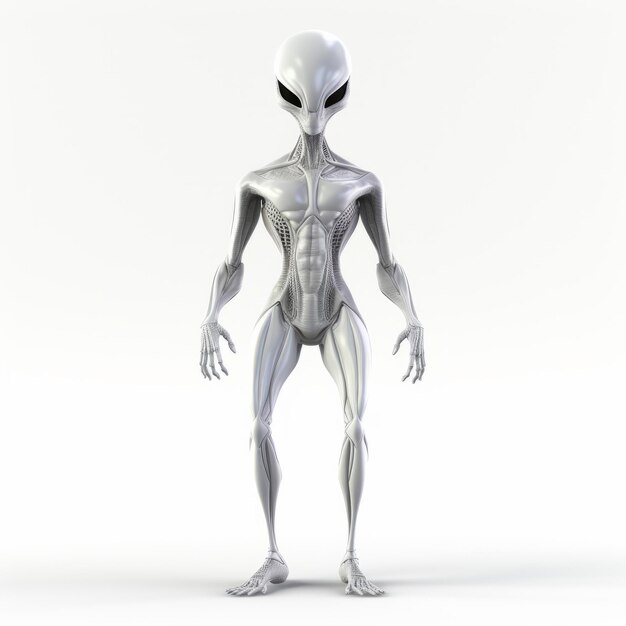 3d Alien On White Background Contoured Shading Paleocore Matte Photo