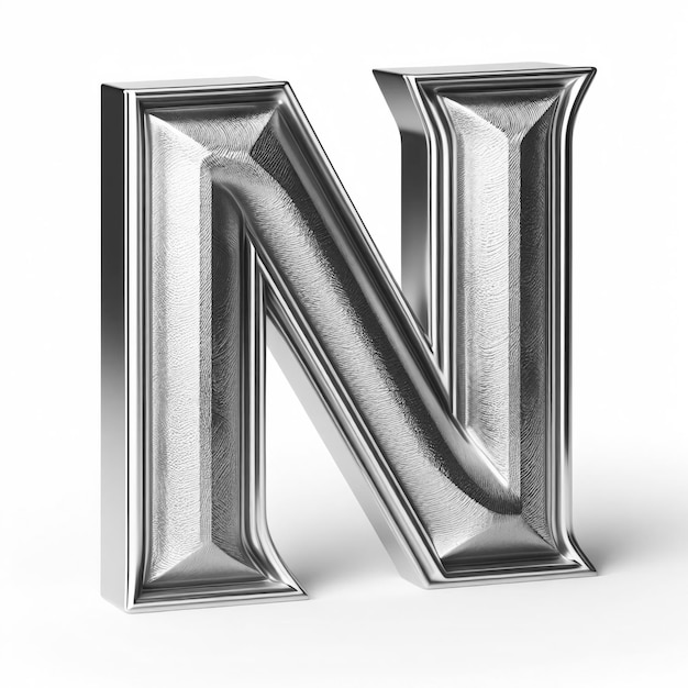 Photo 3d alphabet n crafted from metal illuminates on a dark backdrop the capital letter n logo design