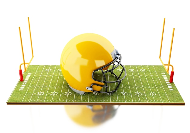 Foto campo di football americano 3d con il casco giallo.