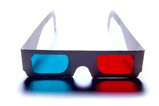 Photo 3d anaglyph glasses with red and blue at white background