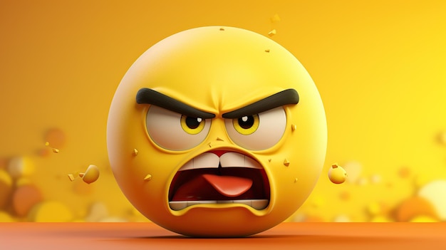 3D anger emoji on isolated yellow background