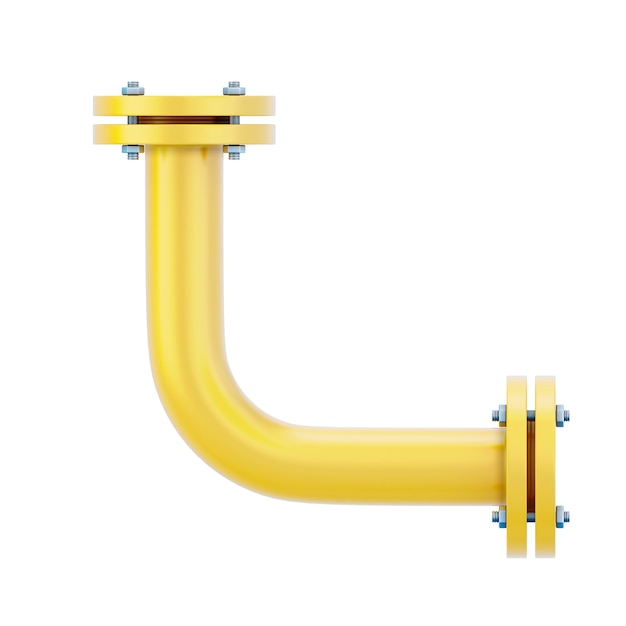 3d angle pipe. Corner section of the gas pipe isolated on white background. 3d illustration.