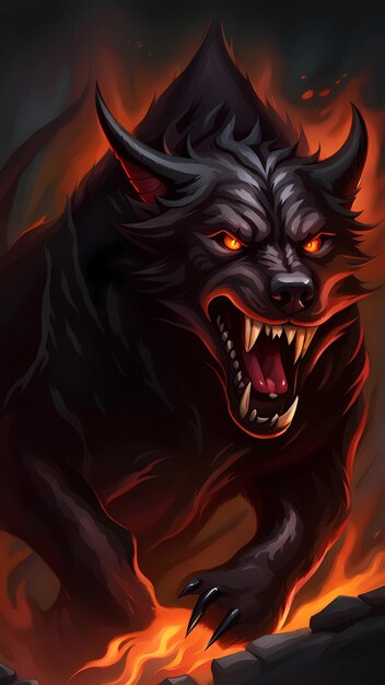 3D angry hellhound cartoon character design illustration