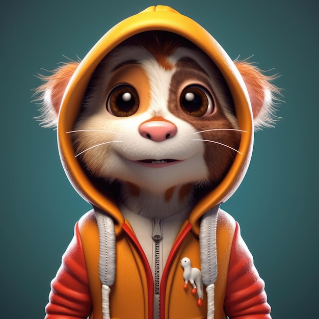 3D animal cartoon funny wearing clothes with studio background