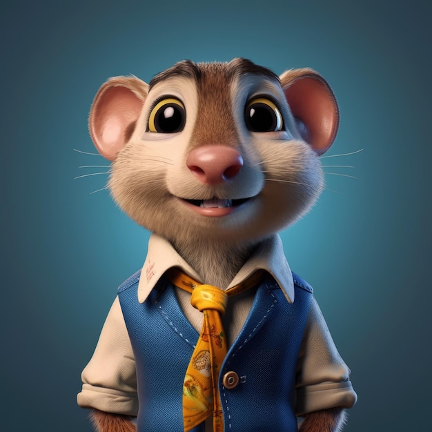 3D animal cartoon funny wearing clothes with studio background