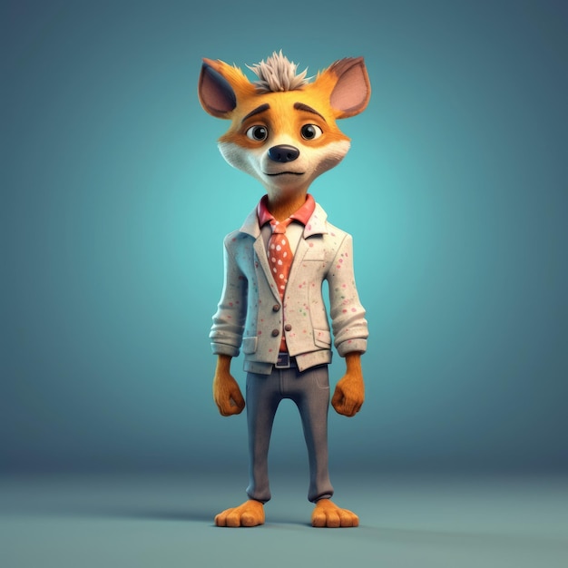 3D animal cartoon funny wearing clothes with studio background