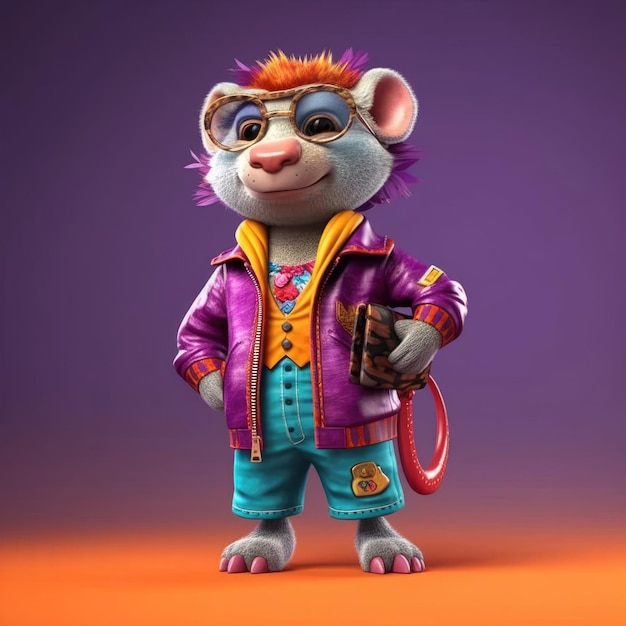 3D animal cartoon funny wearing clothes with studio background