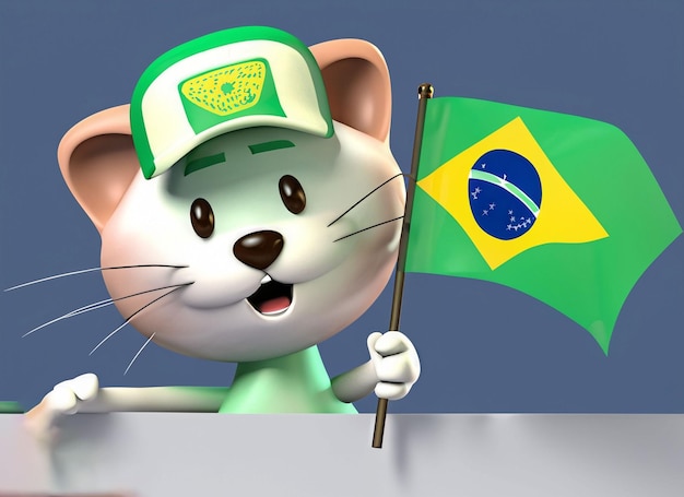 3d animal holding Brazil flag