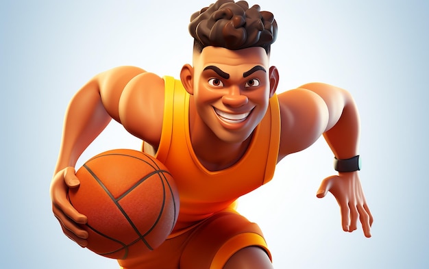 Ai が生成した暖色のユニフォームを着た 3D アニメーションのバスケットボール選手