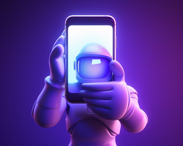 A 3D animated figure of a person holding a cell phone Generative AI