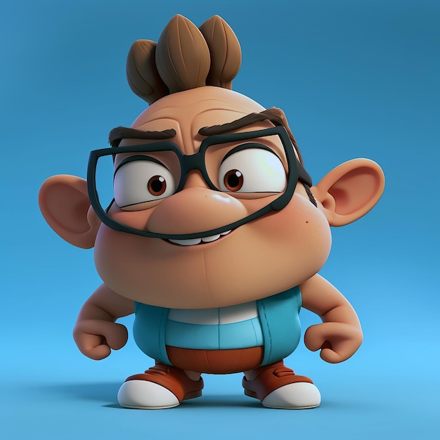 A 3D animated funny cartoon character of a small ai generated