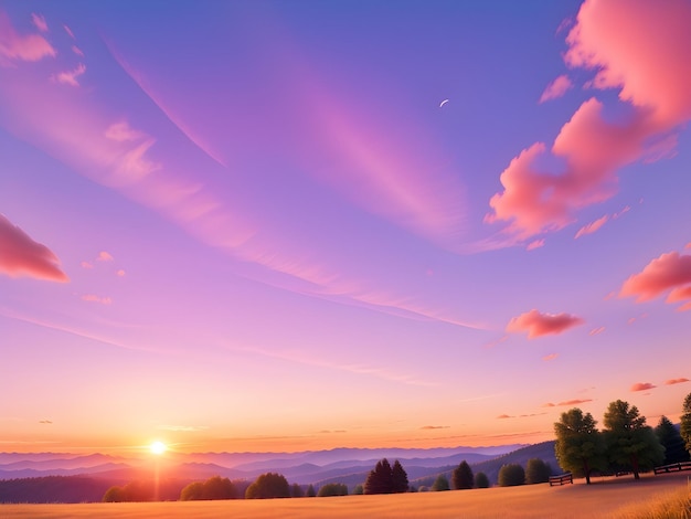 3D-animatie een lucht is paars bij zonsondergang