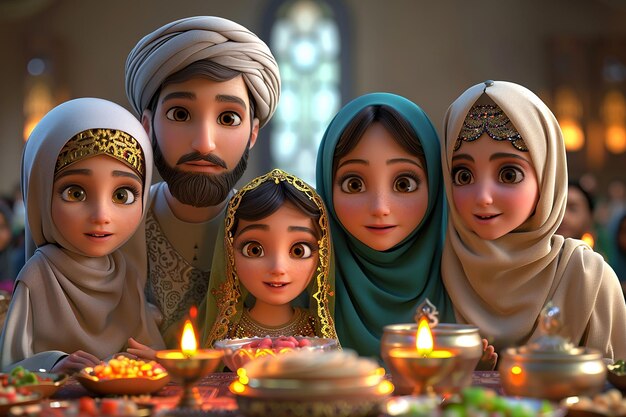Foto 3d-animatie van ramadan kareem met verlichte zegeningen