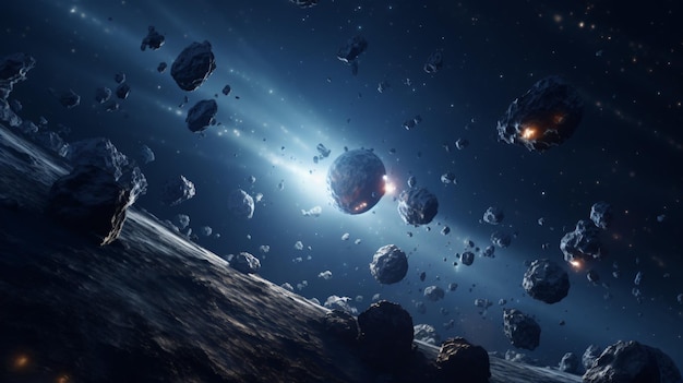 3D animation of asteroids flying through solar system