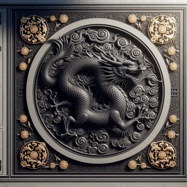 3D animation of a black dragon on wall